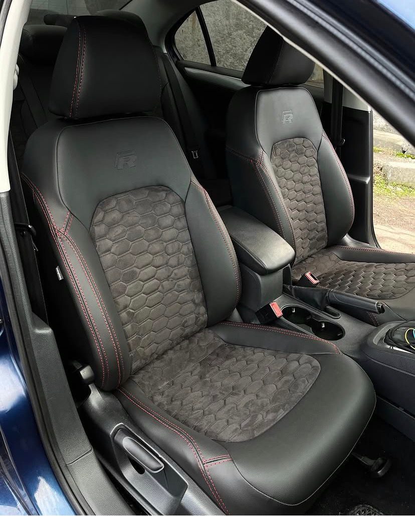 VW Golf R — alcantara honeycomb red stitch